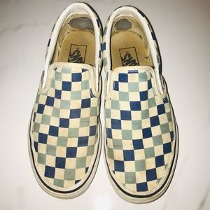 blue checkerboard slip on vans